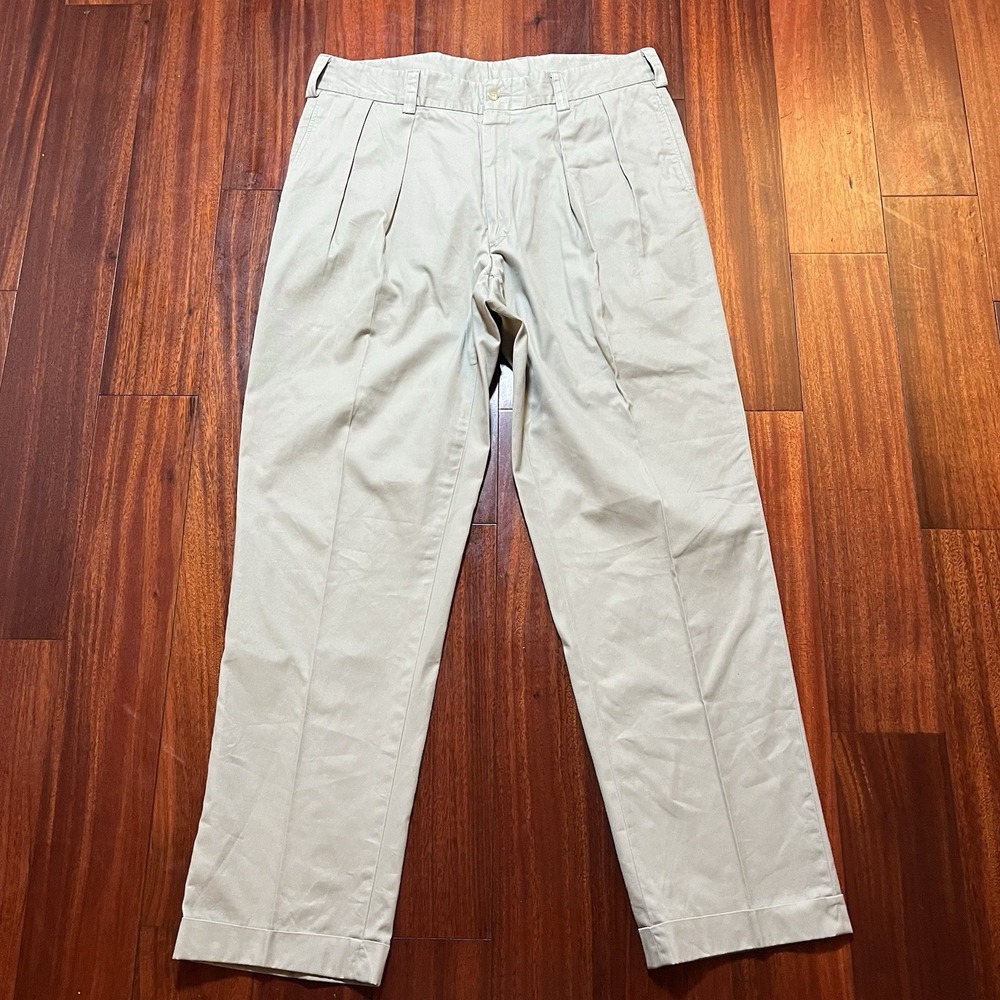 VINTAGE Ben Silver Pants Mens 38R 37x32 Charleston Tan Pleated Cuffed USA 80s